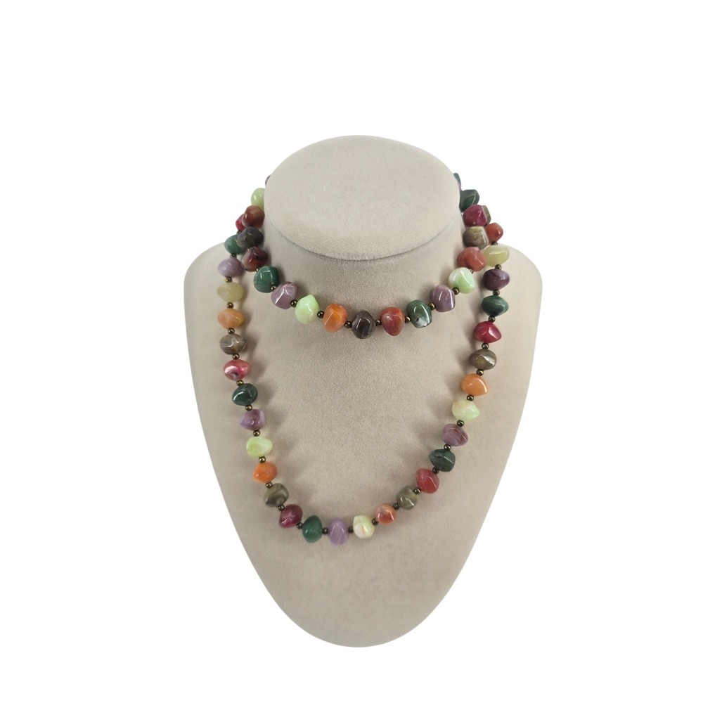 Unbranded Necklace Womens OS Boho Nugget Pebble Multicolor Beaded Strand EUC